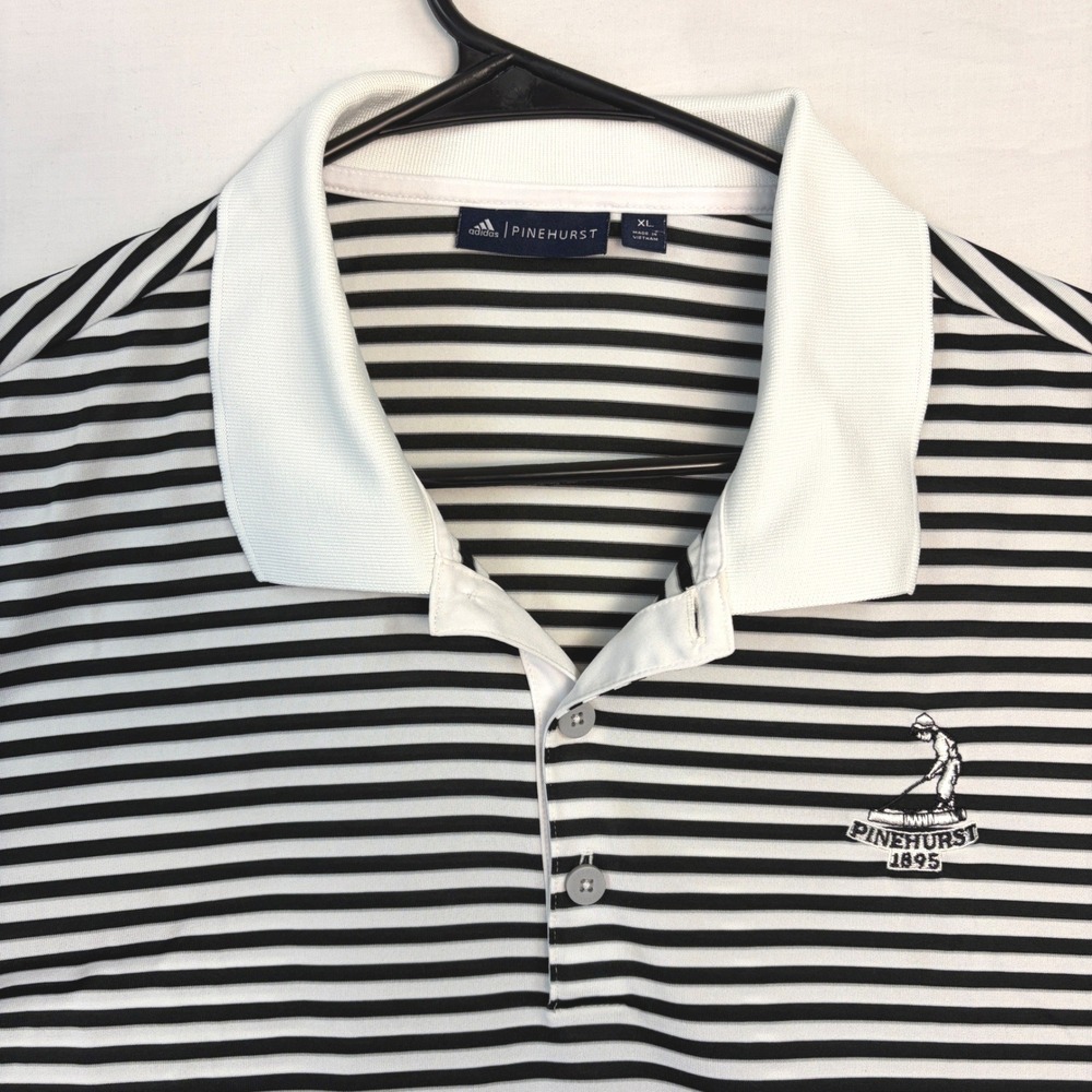 Adidas Pinehurst 1895 Mens Golf Polo Shirt XL Black White Striped‎ Preppy PGA